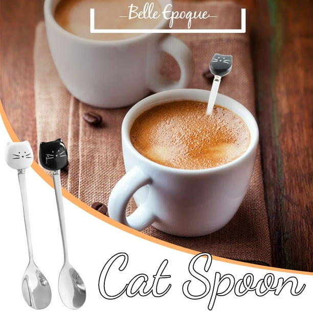 Cuchara de Acero Inoxidable, Material Duradero, Elegante Color Blanco y Negro, Perfecta para Remover Café, Té y Jugos, Uso Multiusos, Hogar U Oficina, 6.1 Pulgadas de Largo