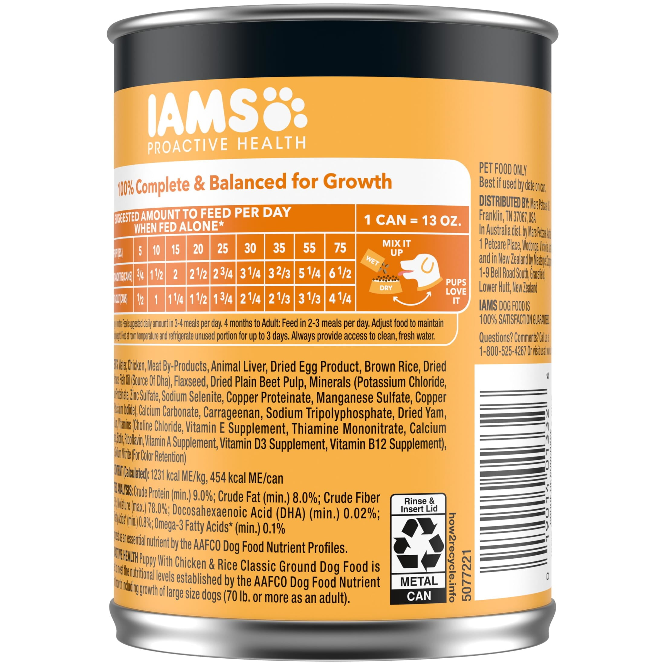 (12 pack) IAMs Proactive Health Puppy Wet Dog Food Classic Ground with Chicken and Rice, 13 oz. Can