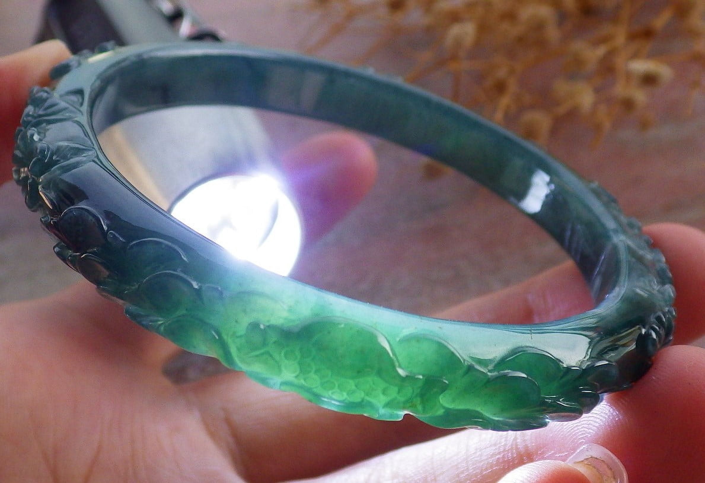 Icy Green Natural A JADE Jadeite Flower Bangle Bracelet 58 mm 683687 TN
