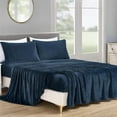 thumbnail image 2 of Chezmoi Collection Extra Soft Fleece Sheet Set King, 4-Piece Microplush Non-Pilling Velvety Bed Sheet, Deep Pocket - Lightweight All Season Warmth, King, Navy Blue, 2 of 9