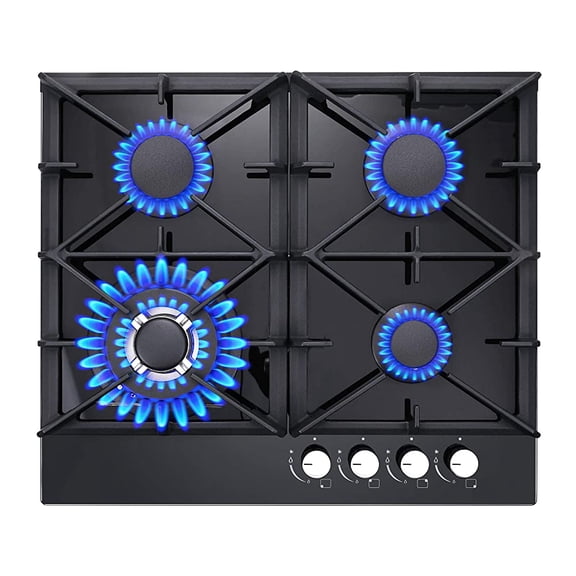 Gas Stove Top 24 inch , 24 inch Gas Cooktop 4 Burner, Bulit-in Stove Top NG/LPG Convertible, Upgrade Black Enamel Propane Cooktop with Thermocouple Protection