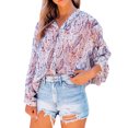 thumbnail image 1 of Jersey estampado para mujer con cuello en V y un solo pecho, manga larga, informal, para mujer Pompotops  gfhjh5018, 1 of 9