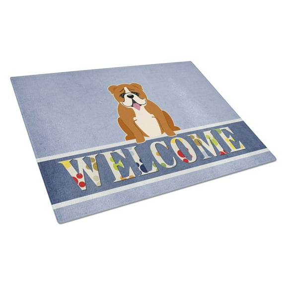 Carolines Treasures English Bulldog Red White Welcome Glass Cutting Board Large 12H x 16W multicolor