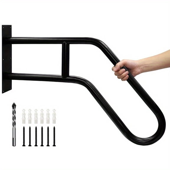 Outdoor Step Handrail Wall Hanging, 1-3 Step Rail, U-shaped Handrail with Matte Black Finish, Stair Handrail Suitable for Children, Elderly, Pregnant Women, Disabled (58cm) Pipe