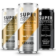 Angle View: Super Coffee Espresso, Keto Coffee Cans (0g Added Sugar, 5g Protein, 35 Calories) [Variety Pack] 6 Fl Oz, 6 Pack | Iced Coffee, Canned Coffee - From the Super Coffee Family