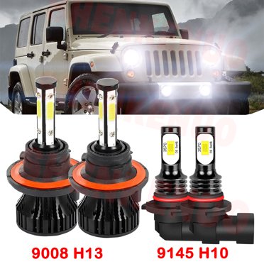 H13 9008 Faisceau Haut&Bas pour Jeep Wrangler 2007 2008 2009 Phares LED 9145 Feux de Brouillard 4 Pcs
