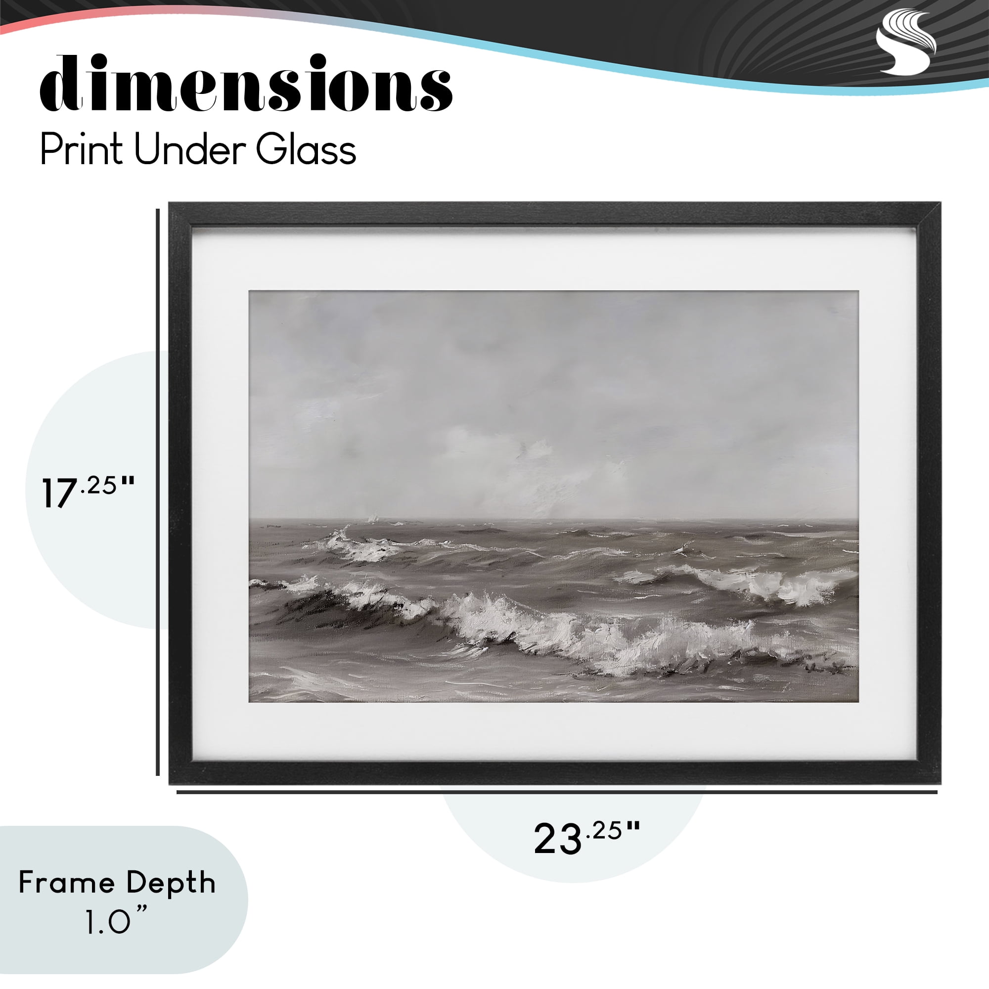 Stupell Industries Monochrome Sea Ripples Black Framed Print Under Glass, design by Jacky Ngan
