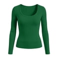 thumbnail image 7 of SuTry Womens Scoop Neck Top Long Sleeve Ribbed Knit Slim Fit Stretch Fabric Basic Tee Shirt Casual Everyday Wardrobe Staple, 7 of 7