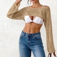 thumbnail image 4 of SELONE Women Beach Cover up Summer Tops Long Sleeve Cutout Swimwear Off Shoulder Cropped Bathing Suit Khaki, 4 of 5