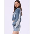thumbnail image 2 of DARING DIVA Women's Cropped Jean Long Sleeve Frayed Tassel Fringe Denim Jacket S Gray Blue, 2 of 7