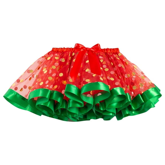 Alkepwun Cute Skirts Girl Layered Tulle Rainbow Tutu Skirt with Floral Polka Dot Prin Comfort Breathable Elastic High-Waist Bow Performance Mini Skirt with Lining (3-8 Years)