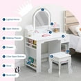 thumbnail image 4 of Juiluna Kids Vanity with Lighted Mirror & Stool, Little Girls Vanity with Adjustable LED Light, Bookshelf, Storage Drawer & Shelves for Girls 3-9, White/Pink/Purple, 4 of 7