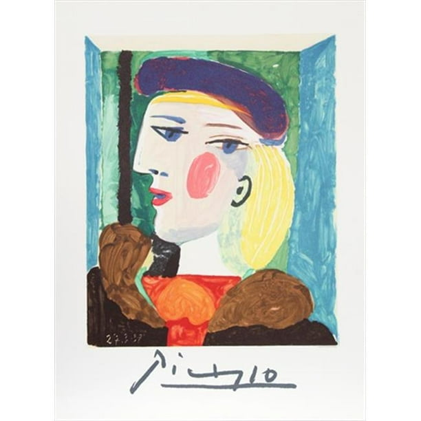 Pablo Picasso 2034 Femme Profil&44; Lithographie sur Papier 29 Po x 22 Po - Jaune&44; Bleu&44; Vert&44; Rouge