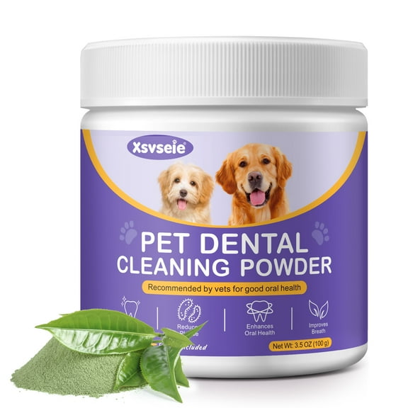Dog Teeth Cleaning Powder – Natural Dog Dental Powder with Green Tea & Enzymes, Fresh Breath, Plaque & Tartar Reduction Safe, Edible 3.5 oz/100g