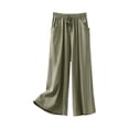 thumbnail image 3 of Blmnix Wide Leg Dress Pants for Women Cotton Pants Palazzo Petite Pants Pant High Full Flare-Leg Green Baggy Dressy Pants for Women,XL, 3 of 4