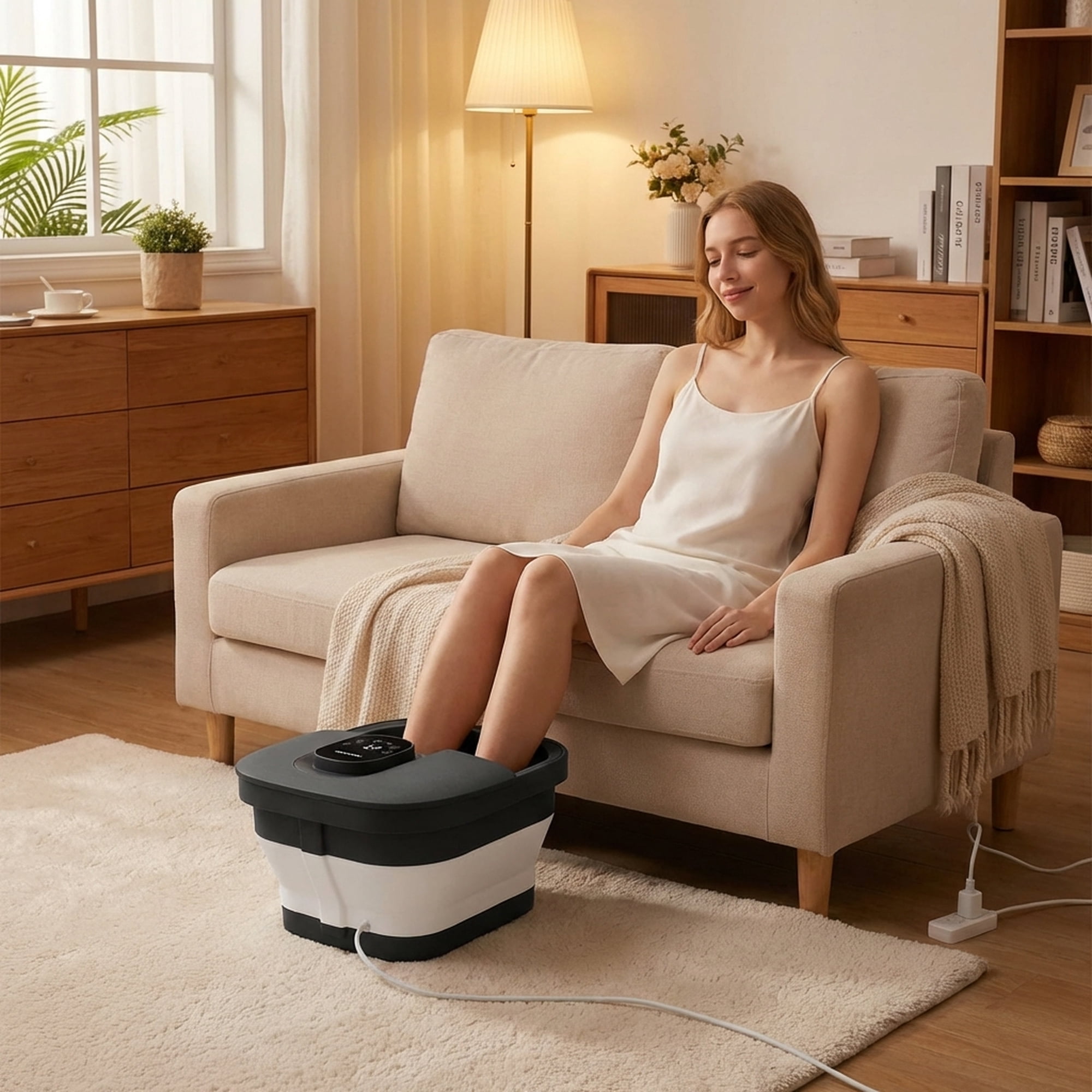 MaxKare Collapsible Foot Spa with Massager and Heat, Foot Spa Massager with Bubble Heat, Black