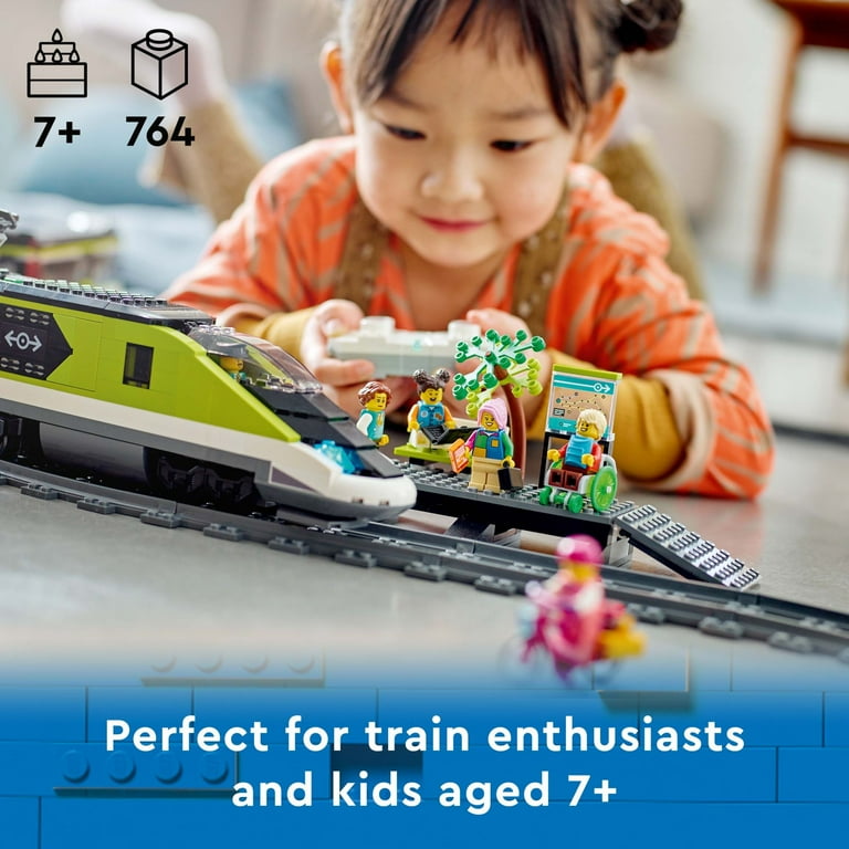 LEGO City Express Passenger Train Set 60337 Remote Controlled Toy Gifts for Kids Boys Girls with Working Headlights 2 Coaches and 24 Track