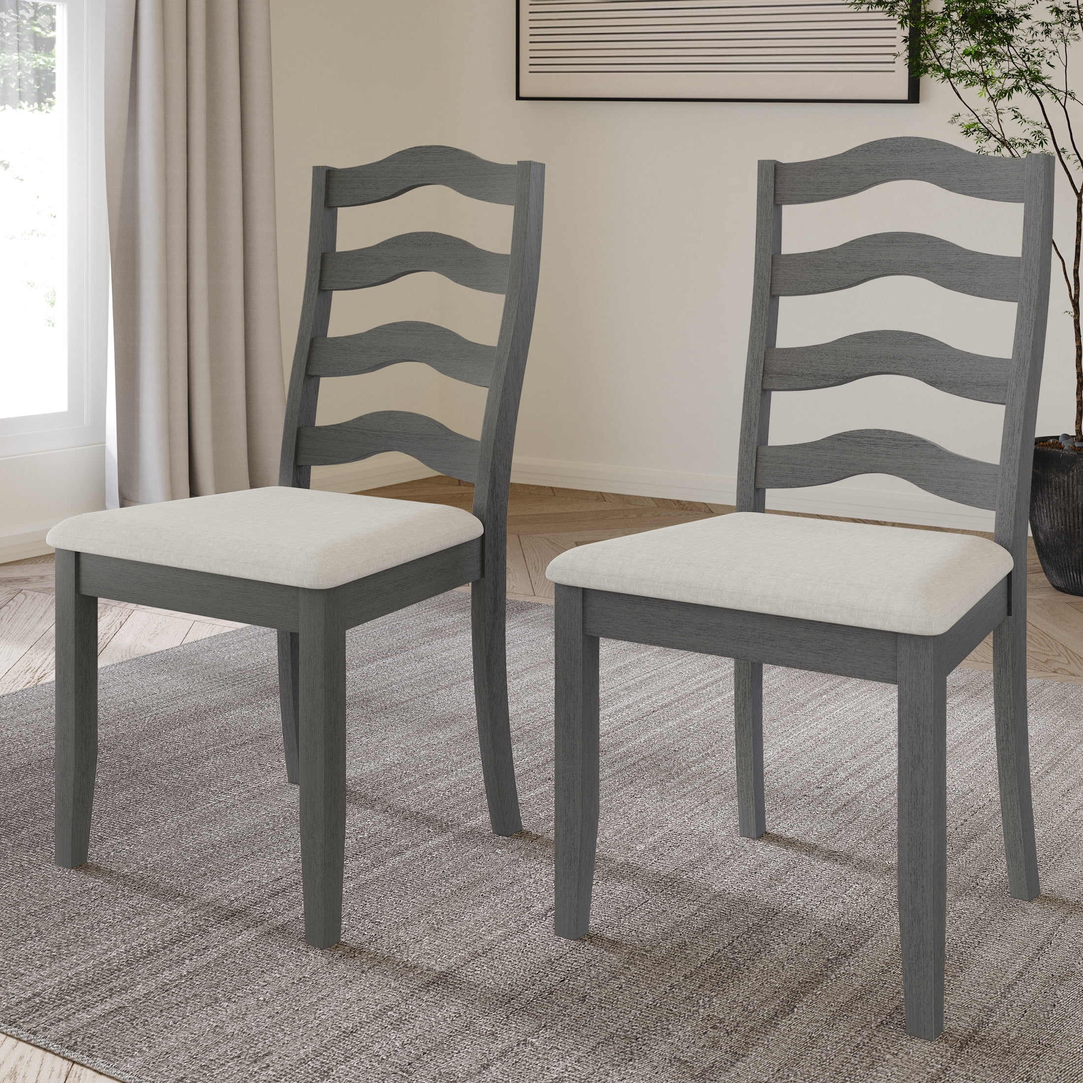 Castle Place Simple Timeless Wooden Dining Chair, Set of 2, Grey
