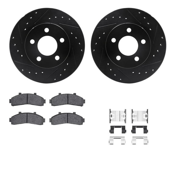 Dynamic Friction Company Front Brake Rotors-Drilled and Slotted-Black with Ultimate Duty Performance Brake Pads includes Hardware 8412-54032