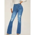thumbnail image 4 of Flare Jeans for women High Waisted Distressed Pockets Fashionable Hip Lifting Raw Hem Button Zipper Vacation, 4 of 5