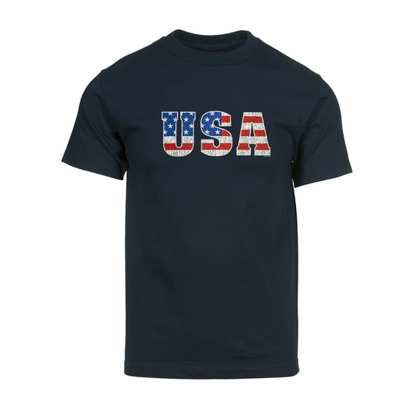 Mens USA Flag Font Short-Sleeve T-Shirt - Navy - X-Large