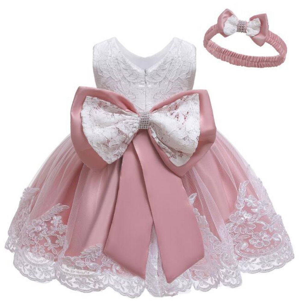 0-36M 6 Color Infant Baby Girls Dress bowknot flower Wedding Party Dress size: 