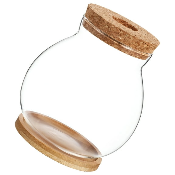 ACDANC Transparent Glass Fish Tank With Wood Lid Small Fish Bowl For Betta Fish Hydroponic Mini Aquarium Desktop Glass Terrarium Bowl For Office Home Decor