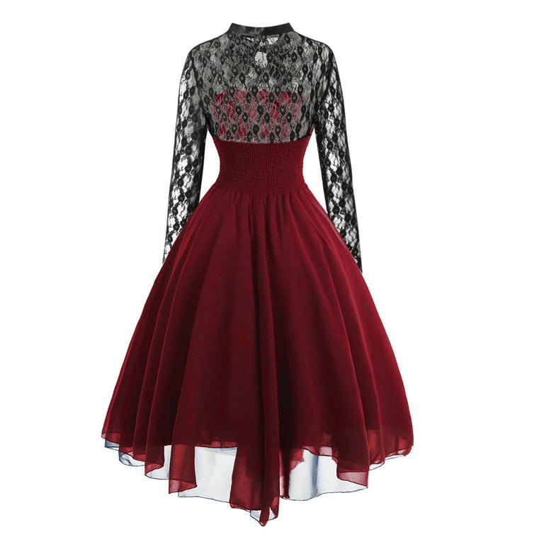 Women Gothic Dress with Corset Lace Swing Cocktail Dress Long Sleeve Punk Hippie Dresses Halloween Dresses Walmart