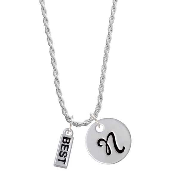 Delight Jewelry Silvertone Best Silvertone Script Initial Disc - N - Charm Necklace, 20"+3"