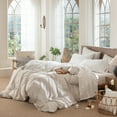 thumbnail image 2 of MooMee 100% Washed Cotton Sheet Set King Linen Like Textured Breathable Durable Soft Comfy 4pcs (Off White), 2 of 6