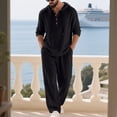 thumbnail image 6 of UVEASISHA Mens 2 Piece Cotton Linen Set Long Sleeve Button Hoodies and Pants Sets Summer Casual Beach Vacation Outfits Sports Suit with Pockets Black 3XL, 6 of 9