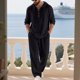 thumbnail image 5 of Ceisia Men's Loose Fit Cotton-Linen 2-Piece Set Hooded Henley Long Sleeve Shirt with Elastic Waist Wide Leg Pants Gifts, 5 of 8