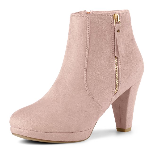 Unique Bargains Bottines à Talon Bas Plateforme à Fermeture Éclair Latérale pour Femmes