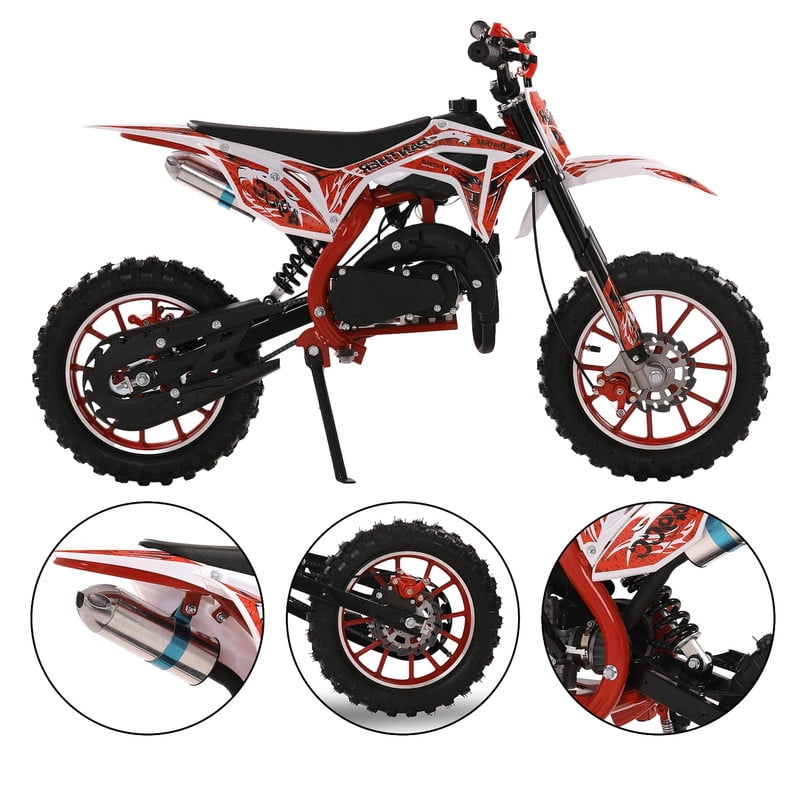 49cc High Power Kids Dirt Bike, 2-Stroke Mini Motorcycle Gas Powered Trail Bike - Mini Dirt Bikes with Hydraulic Shock Absorbers 220LBS Capacity 12-18 Miles Range 40KM/H