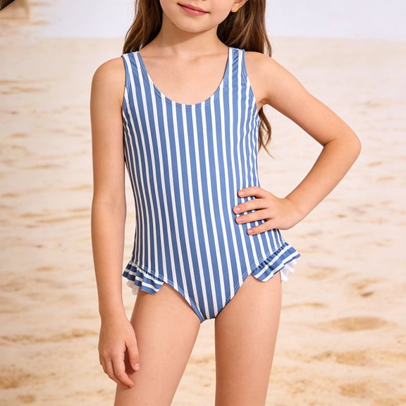 Piuwrlz Girl Swimsuits Kids Swimwear5 Years Kids Swimwear Stripe Beach Swimming Suit Blue Size 5 Years