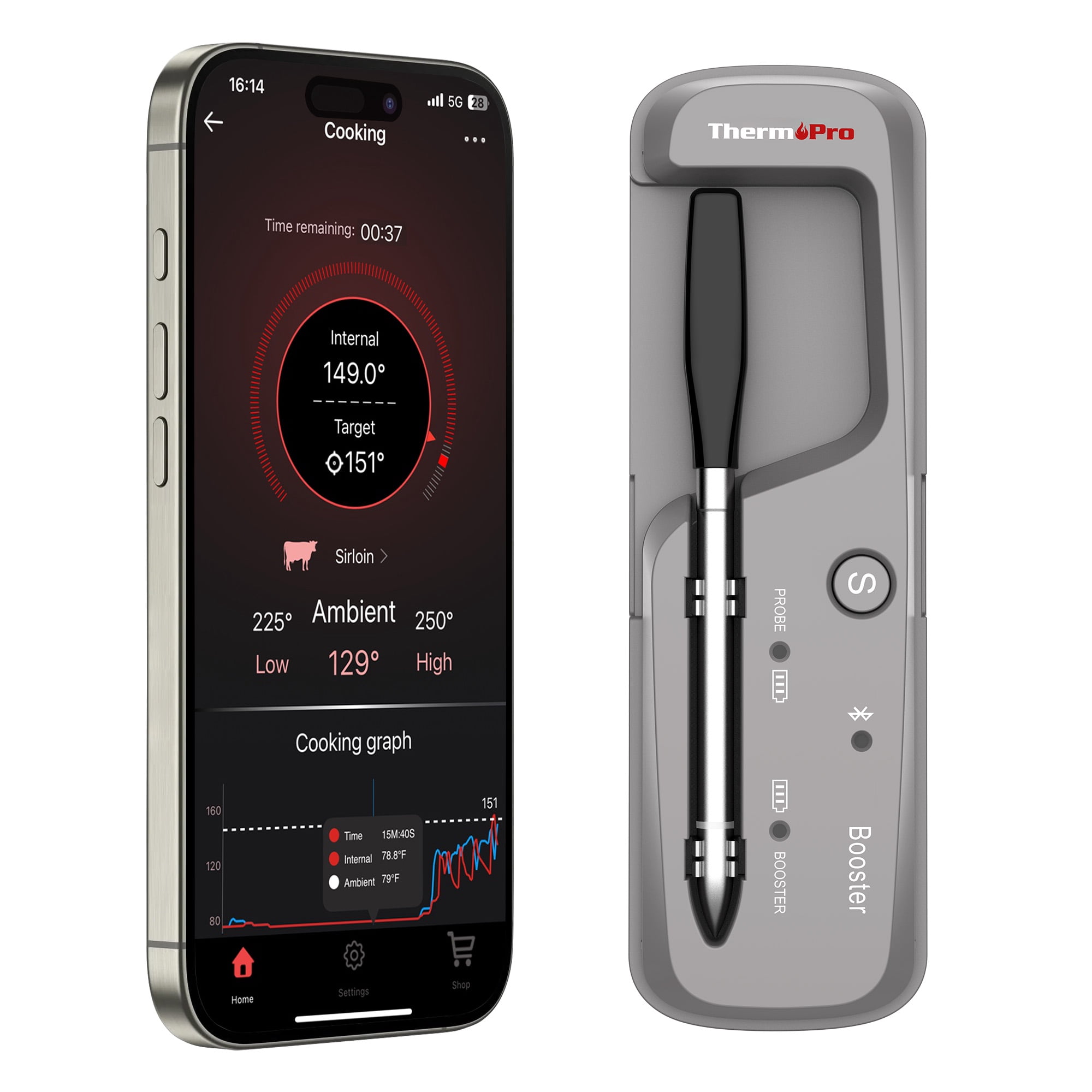 ThermoPro TempSpike Lite 2.0 Wireless Meat Thermometer with Upgraded Thinner Probe, 600FT, Bluetooth Meat Thermometer for Grilling, Smoking, BBQ Oven Smoker