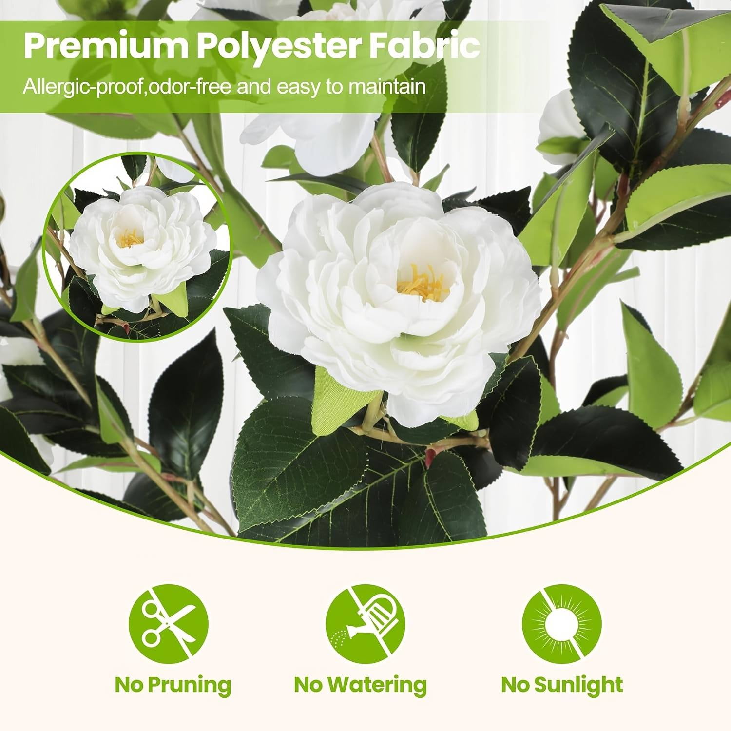 2 Pack 4FT Artificial Camellia Flowers Tree, Fake Camellia Plant Potted with Faux Greenery Leaves, Realistic Blooming Faux Floral Tree for Indoor Outdoor Home Decor, Yard Patio Office Porch White