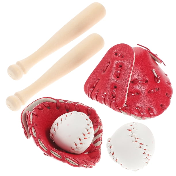 KAKOWELY 2 juegos de bate de béisbol, guante y pelota en miniatura para deportes, accesorios deportivos para casas pequeñas.