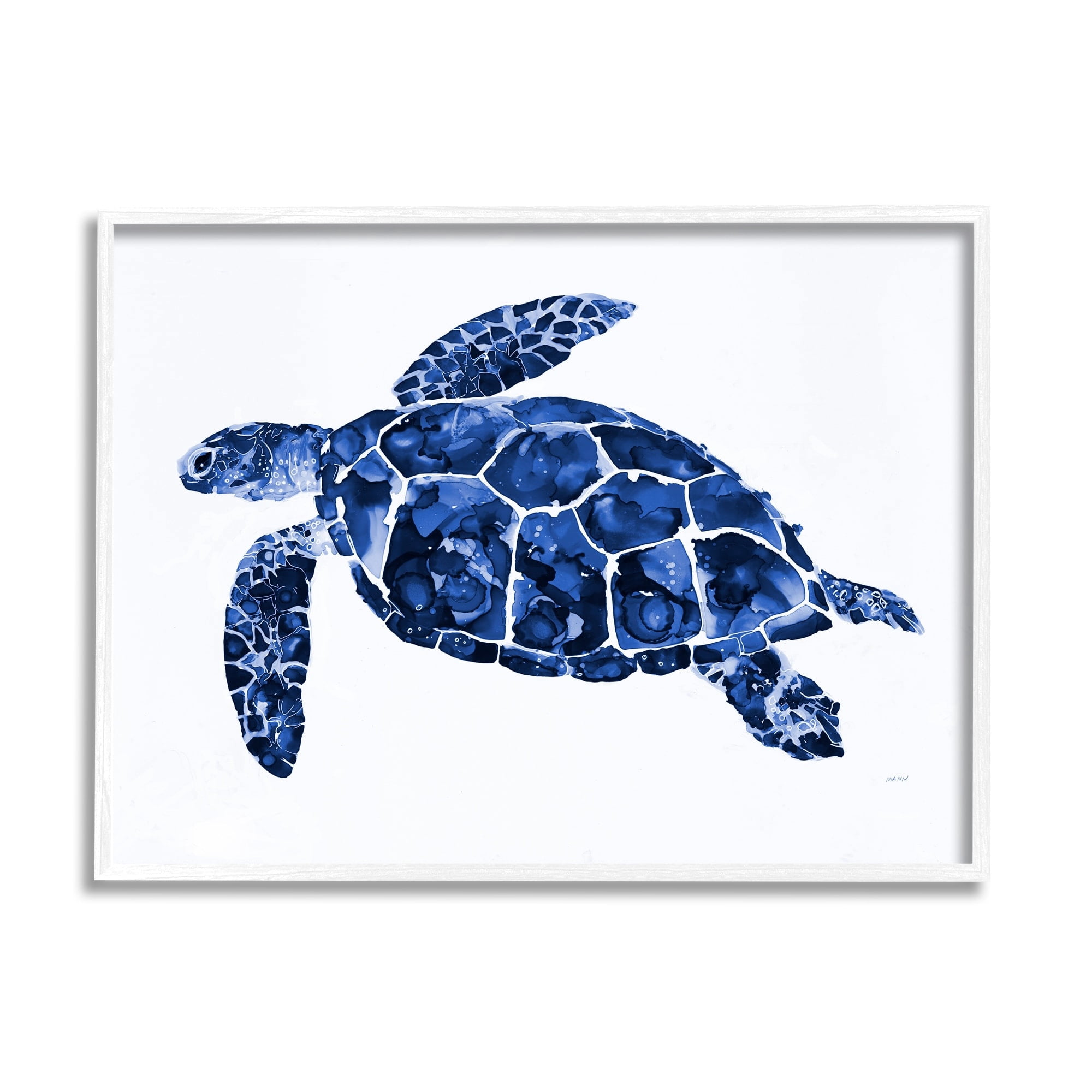 Stupell Industries Blue Speckled Sea Turtle Marine Animal Illustration Painting White Framed Art Print Wall Art, Design by Patti Mann