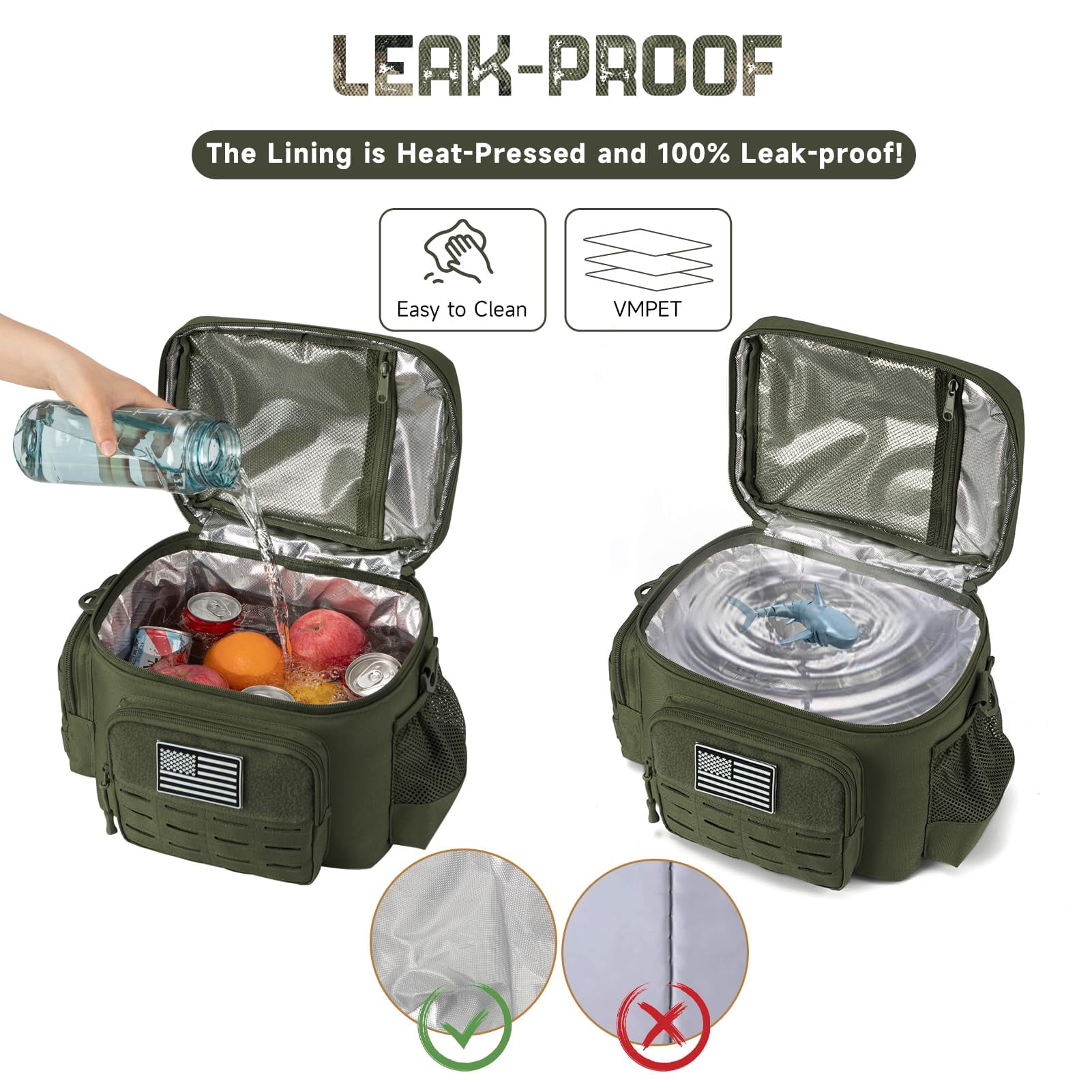 Haadid Tactical Lunch Bag for Mens Military Heavy Duty Lunch Box Work Leakproof Insulated Durable Thermal Cooler Bag for Adult Meal for Office Camping Picnic Pail MOLLE Webbing Army Green