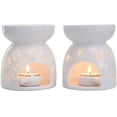thumbnail image 2 of Juego de 2 quemadores de velas de cerámica, quemador de aceite esencial de aromaterapia, difusor de lámparas aromáticas, candelabro hueco en forma de estrella con cuchara, vela, blanco lechoso, 2 of 6