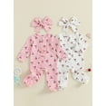 thumbnail image 3 of BemeyourBBs Preemie Newborn Baby Girl Fall Winter Spring Clothes Infant Baby Girls Footied Romper Cherry Print Long Sleeve Zip Up Round Neck Ruffled Footed Jumpsuit with Headband, 3 of 9