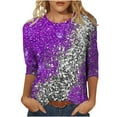thumbnail image 2 of Mardi Gras Tops T-shirt Blouse for Womens,Womens 3/4 Sleeves Round Neck Mardi Gras Printed Casual T-shirt Silver L, 2 of 5
