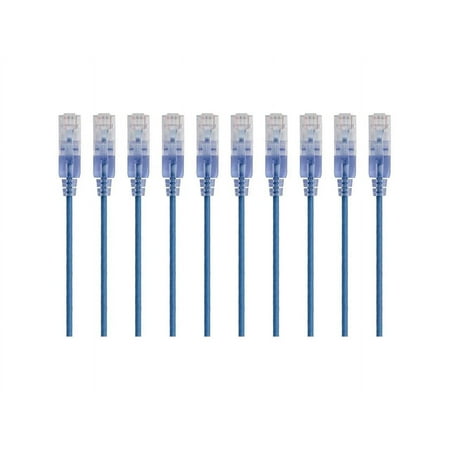 UPC: 0889028032305 | Monoprice SlimRun Cat6A Ethernet Patch Cable – Network Internet Cord – RJ45  550Mhz  UTP  Pure Bare Copper Wire  10G  30AWG  1ft  Blue  10-Pack
