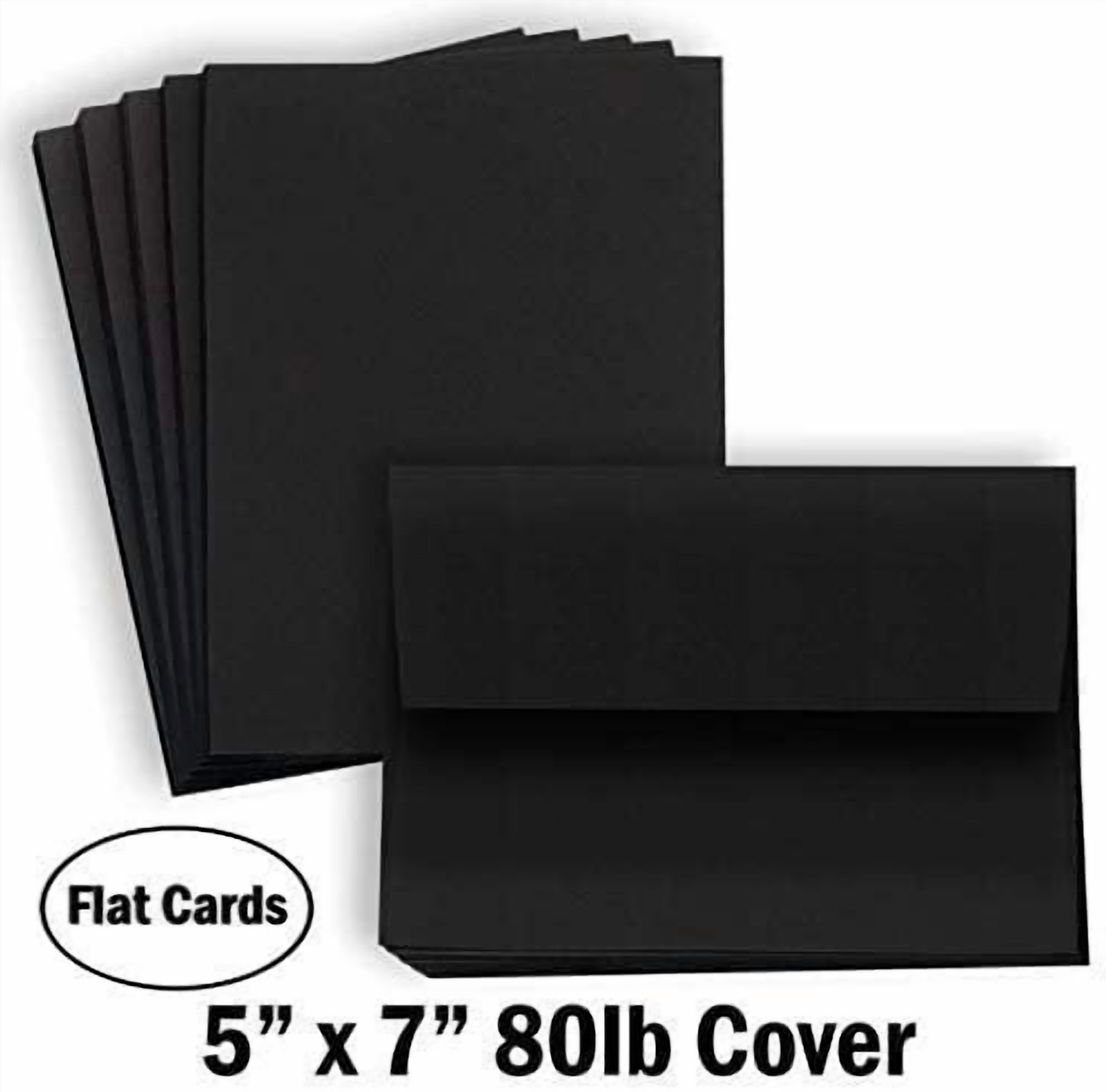 Hamilco Black Colored Cardstock Thick paper - Blank Note Greeting Invitations & Index Cards with Envelopes - Flat 5 x 7" Heavy Weight 80 lb Scrapbook Chalkboard Card Stock - 100 Pack