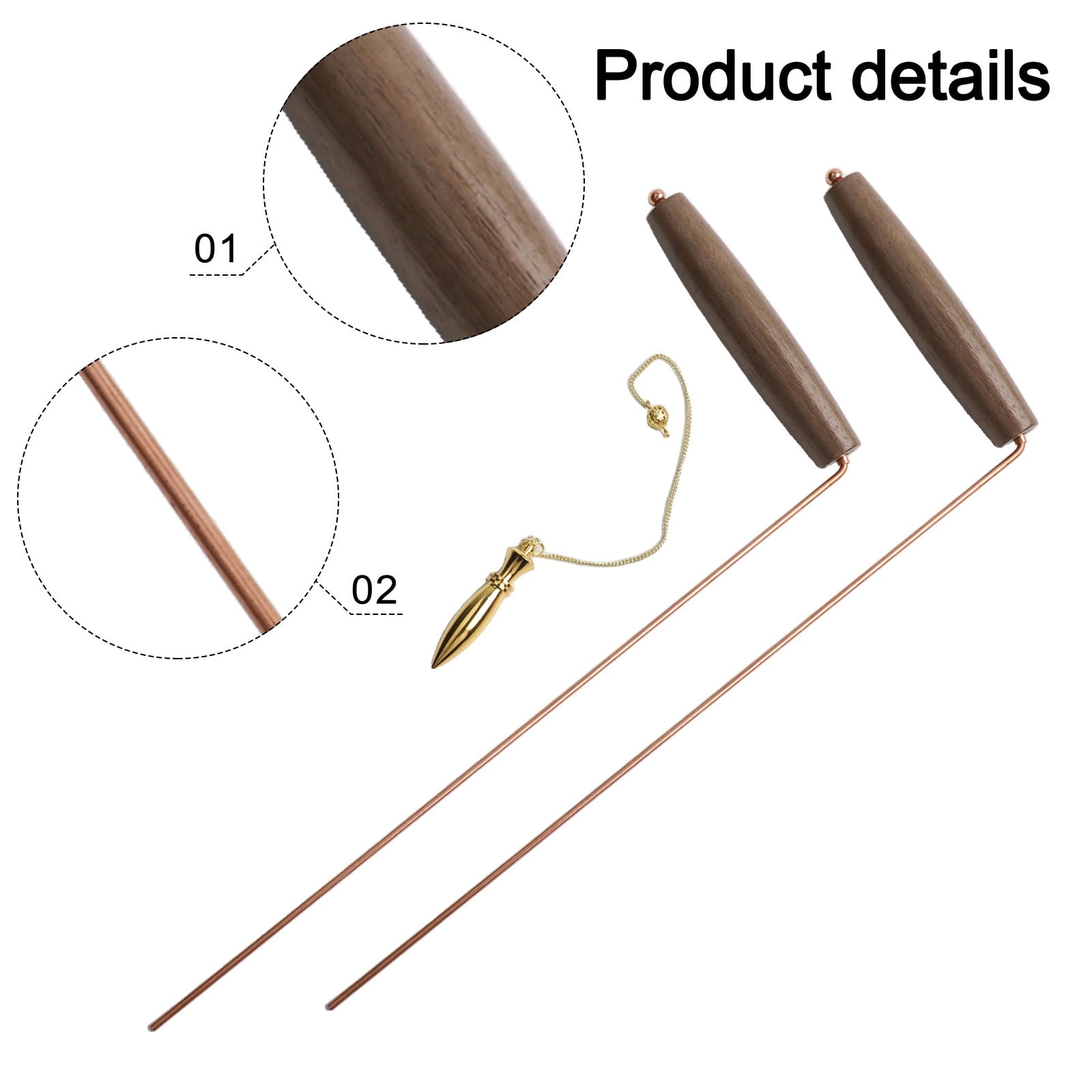 2pcs Pure Copper Metal Detector Kit For Searching Water Gold Treasure Seeking Divination Tool With Wooden Handles Dowsing Rod