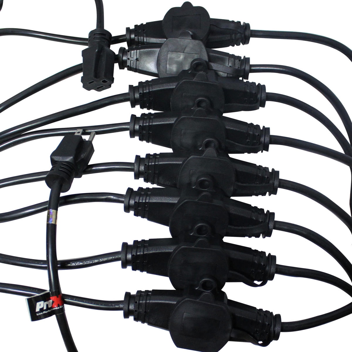 ProX XC-MEP12-529 52' 110V Male to 9 Socket 110V Female Power Cord 9 Outlet 12/3 Extension Cord, Black