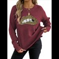 thumbnail image 2 of Suéter de Cuello Redondo Personalizado con Estampado de Leopardo y Labios Bordados para Mujer Vino Tinto M, 2 of 8