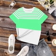 thumbnail image 5 of ITSAME Womens Tops, Short Sleeve Round Neck Striped Print Summer Casual Fashion Blouses Army Green Size 2XL, 5 of 6