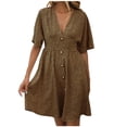 thumbnail image 2 of Summer Saving Wycnly Womens Dresses Short Sleeve V-Neck Leopard Mini Summer Dress Vintage Empire Waist Loose Button Down Dresses Khaki Up to 65% off, 2 of 7